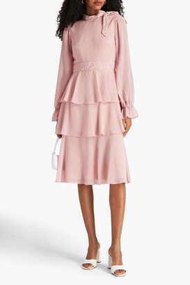 Mikael Aghal Tiered lace-trimmed chiffon dress