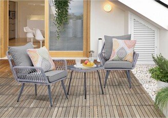 Cannes Rope Wicker 3-Piece Patio Conversation Set with Cushions