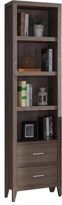 Wooden Media Tower with Four Open Shelves and Two Drawers Brown