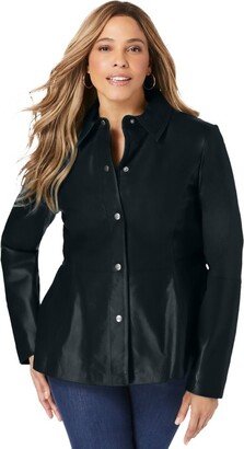 Jessica London Jeica London Women' Plu Size Leather Peplum Jacket, 14 W - Black