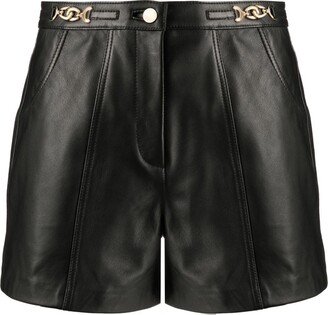 Chain-Detail Leather Short Shorts