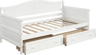 IGEMAN Twin Size Traditional Wood Daybed with 2 Drawers for Small Bedroom City Aprtment Dorm