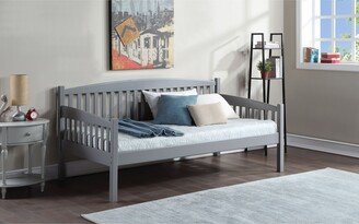 IGEMAN Caryn Multifunctional Twin Daybed with Slatted Panel Armrest and Slightly Curved Back, Grey Finish-AA