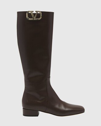 VLogo Medallion Calfskin Knee Boots