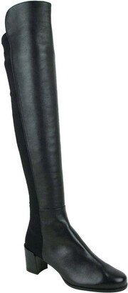 Women's Mid Black Nappa Leather With Elastic Back Heel Knee Boot