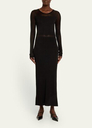 Plisse Knit Semi-Sheer Evening Dress