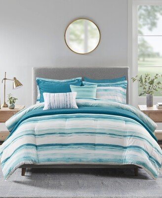 Marina 8 Piece Printed Seersucker Comforter and Coverlet Set Collection, King/California King