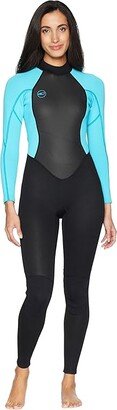 Reactor-2 3/2 Back Zip Full (Black/Light Aqua) Women's Swimwear