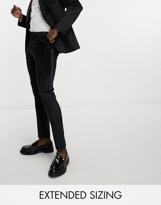 skinny tuxedo suit pants in velvet in black