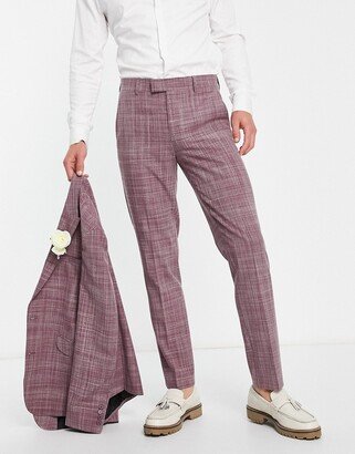 wedding slim suit pants in burgundy crosshatch