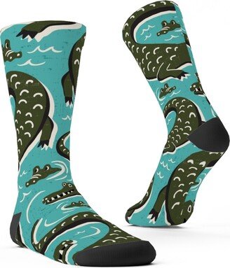 Socks: Down In The Bayou - Alligator Aqua Custom Socks, Blue