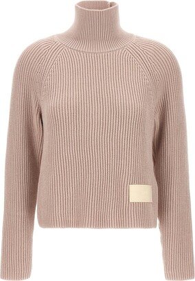 Logo Patch Ribbed Turtleneck Jumper