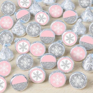 Big Dot of Happiness Pink Winter Wonderland - Holiday Snowflake Birthday and Baby Shower Small Round Candy Stickers - Party Favor Labels - 324 Count