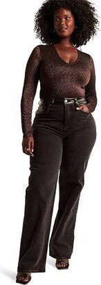 Long Sleeve Seamless V-Neck Sparkle Bodysuit (Black/Copper Lurex) Women's Clothing