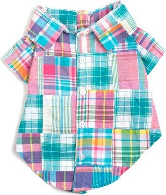 The Worthy Dog Multi Patch Madra Button Up Look Pet Shirt - Turquoie Multicolored - S