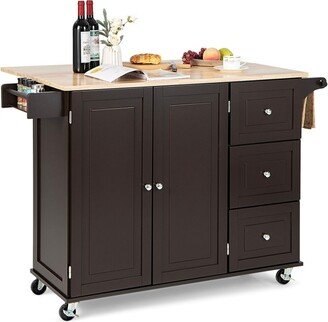 Kitchen Island Trolley Cart Wood with Drop-Leaf Tabletop and Storage Cabinet - 53.5