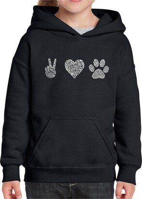 Big Girl's Word Art Hooded Sweatshirt - Peace Love Dogs