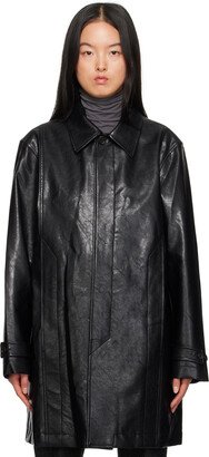 Youth Black Single-Breasted Faux-Leather Coat