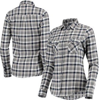 Women's College Navy, Gray Seattle Seahawks Ease Flannel Button-Up Long Sleeve Shirt - Navy, Gray