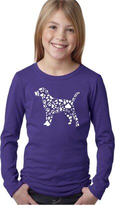 Big Girl's Word Art Long Sleeve T-Shirt - Dog Paw Prints
