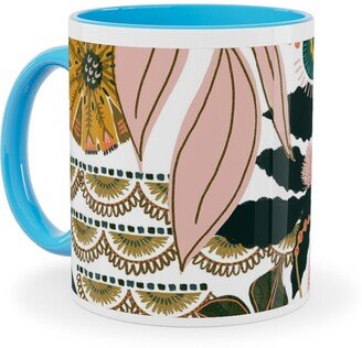 Mugs: Boho Tropical - Floral - Multi Light Ceramic Mug, Light Blue, 11Oz, Multicolor