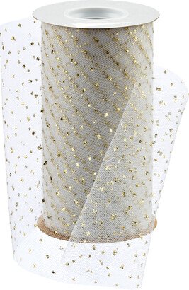 Ribbon Tulle White w/ Metallic Gold Dots