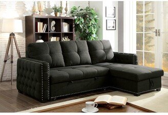 Lidg Transitional Grey Fabric Nailhead Tufted Sleeper Sofa Sectional