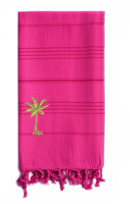 100% Turkish Cotton Summer Fun - Breezy Palm Tree Pestemal Beach Towel - Pretty Pink