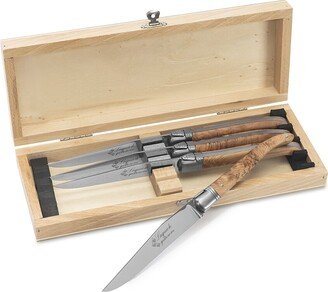 Au Nain Laguiole Set Of 4 Steak Knives With Ash Wood Handles