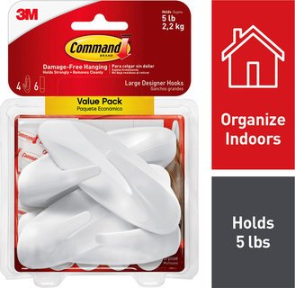 Command Large Designer Hook White Pkg/4