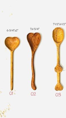 Heart Wooden Spoon, Organic Love Kitchen Utensil, Natural Timber Tableware Handmade, Vintage Serving Spoons, Crafted Eco Gift Set