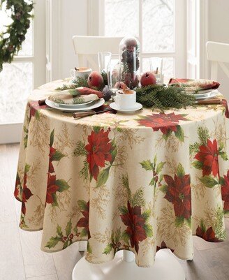 Festive Poinsettia Holiday Round Tablecloth, 70