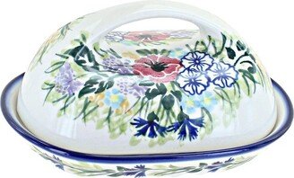 Blue Rose Pottery Blue Rose Polish Pottery Summer Garden Butter Dish