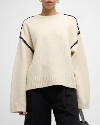 Cashmere-Blend Knit Sweater with Embroidered Detail