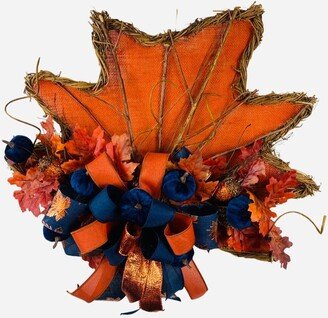 Fall Pumpkin Door Hanger, Navy Blue, Copper & Orange Leaf Leaf Wreath For Front