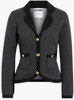 Button-embellished jacquard-knit wool cardigan