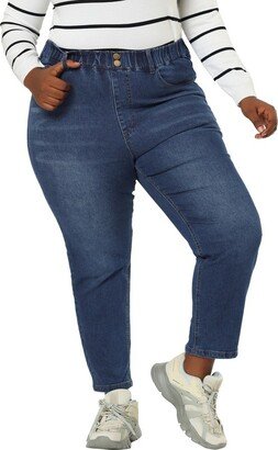 Agnes Orinda Women's Plus Size Pull-On Washed Denim Elastic Waist Stretch Jean Blue 3X