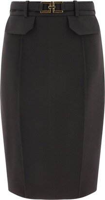 Logo Buckle Midi Skirt-AA