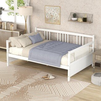 CTEX Full Size Wood Daybed with Support Legs and Wood Slats, Kid's Bed with 3-Side Guardrails for Bedroom, Living Room