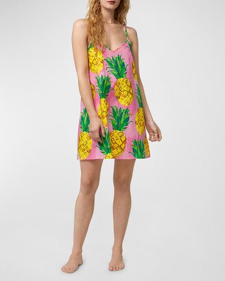 Trina Turk x Bedhead Pajamas Pineapple-Print V-Neck Poplin Chemise-AA