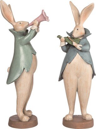 Resin 14.75 Brown Easter Serenading Bunnies Figurines Set of 2 - N/A