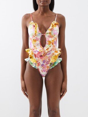 Raie Floral-print Ruffled Swimsuit