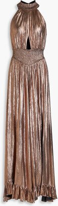 Carly cutout shirred metallic jersey gown