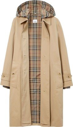 Checkered Gabardine Hooded Raincoat