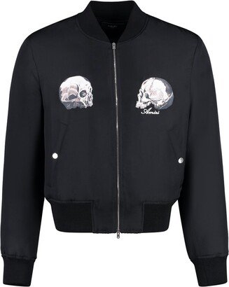 Skull-Printed Zipped Bomber Jacket