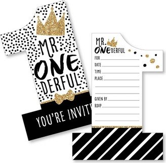 Big Dot of Happiness 1st Birthday Little Mr. Onederful - Shaped Fill-In Invites - Boy First Birthday Party Invitation Cards with Envelopes - Set of 12