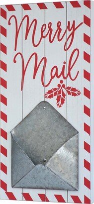 Wood and Metal Christmas Card Holder，Merry Mail,White