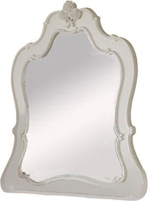 Wooden Frame Mirror with Scalloped Trim Crown Top, White