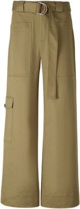 Belted-Waist Satin Cargo Trousers