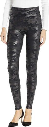 Faux Leather Camo Leggings (Matte Black Camo) Women's Casual Pants